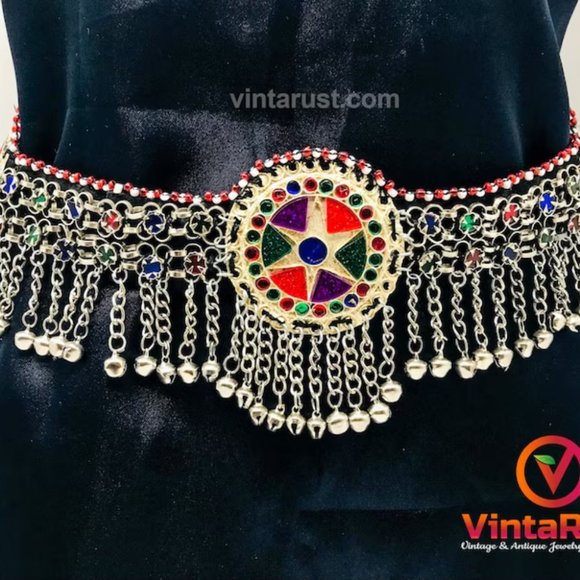 Afghan Kuchi Belt, Belly Dance Belt, Kuchi Belt With Multicolor Glass Stones - Picture 1 of 10